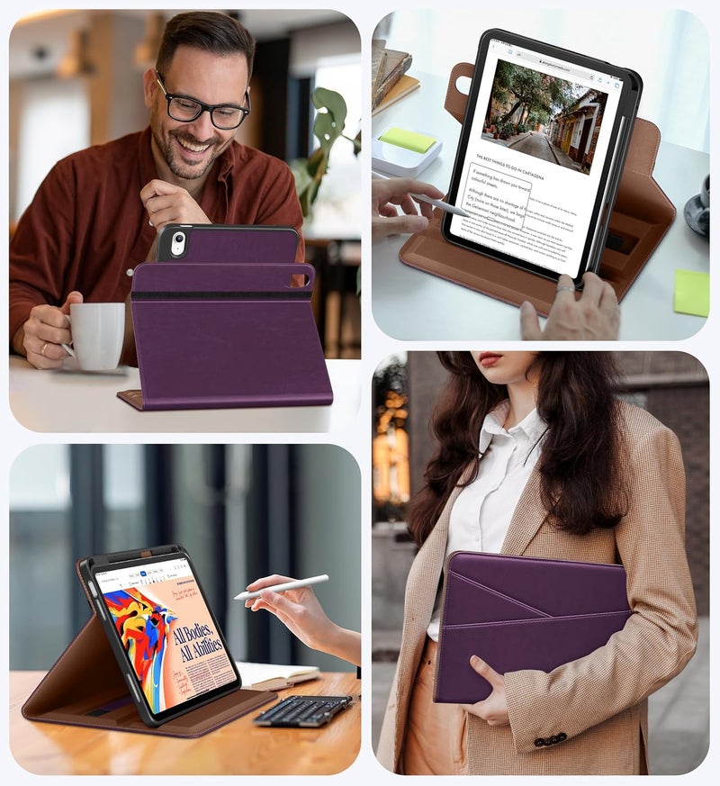 DTTO for iPad A16 Case, iPad 11th / 10th Generation Case (2025/2022), 360 Degree Rotating Premium Leather Folio Stand Cover with Pencil Holder, Purple - Image 5